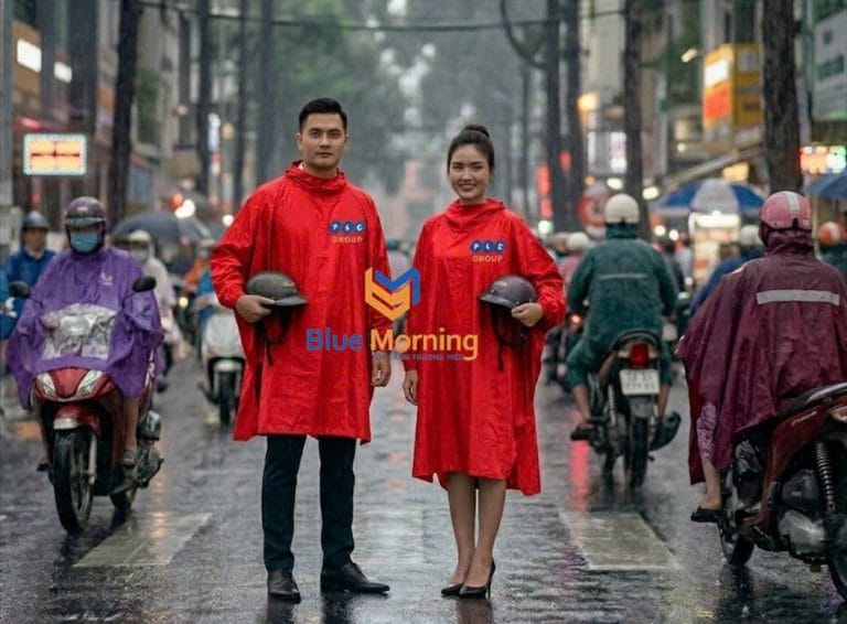 Áo Mưa Đồng Phục Cao Cấp 1 Áo mưa đồng phục cao cấp in logo doanh nghiệp - Blue Morning
