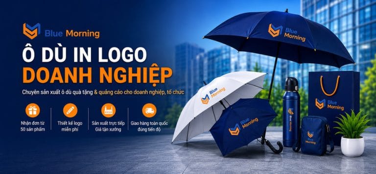 Ô dù in logo doanh nghiệp - xưởng sản xuất ô dù Blue Morning
